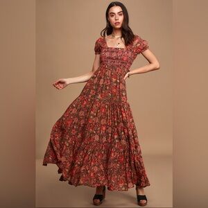 Free People Getaway Red Floral Maxi Dress